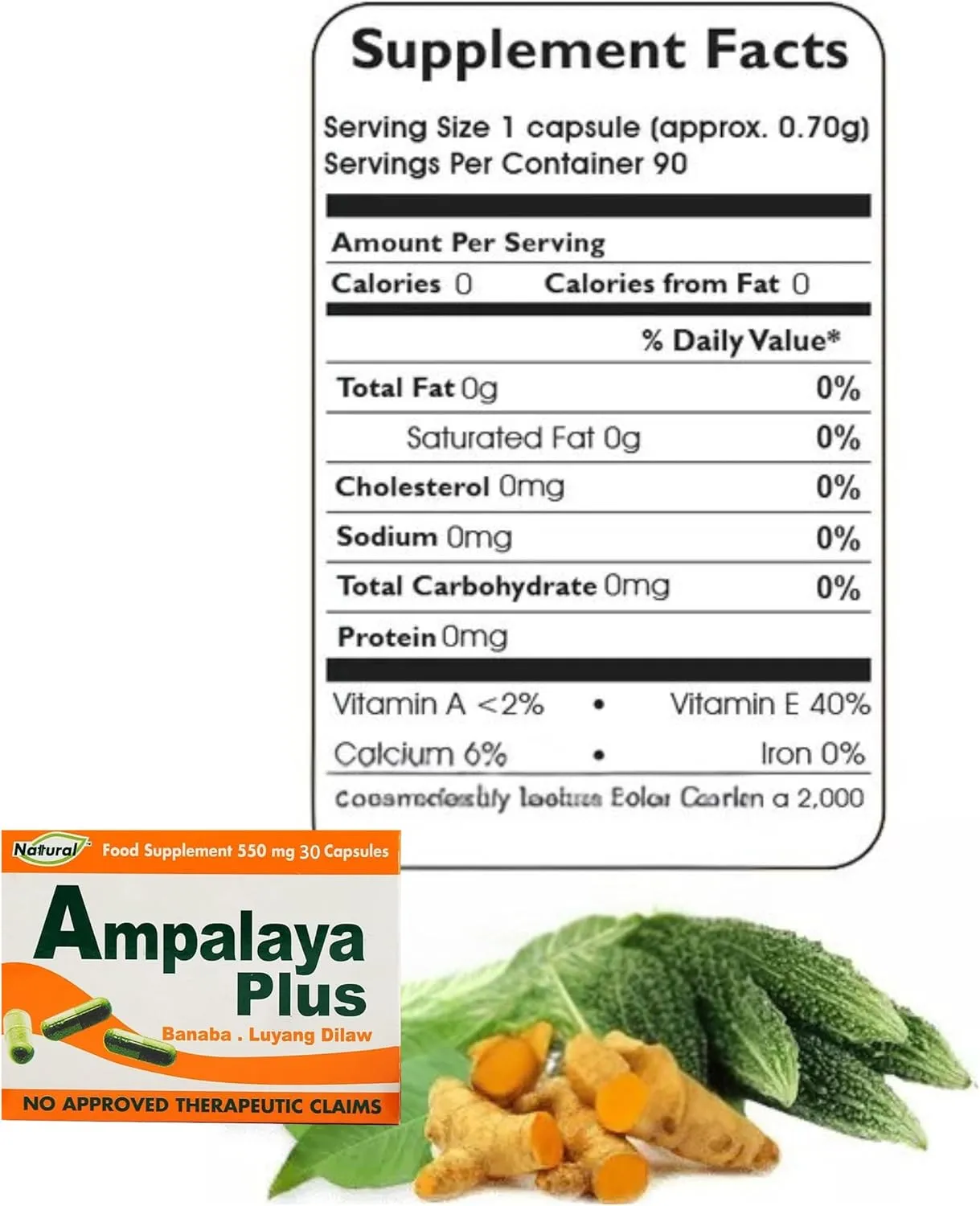 Pack of 4 Ampalaya Plus Supplement 550mg - Total 120 Capsules - Natural and Vegan - Organic Bitter Melon Capsules - Herbal Food Supplement