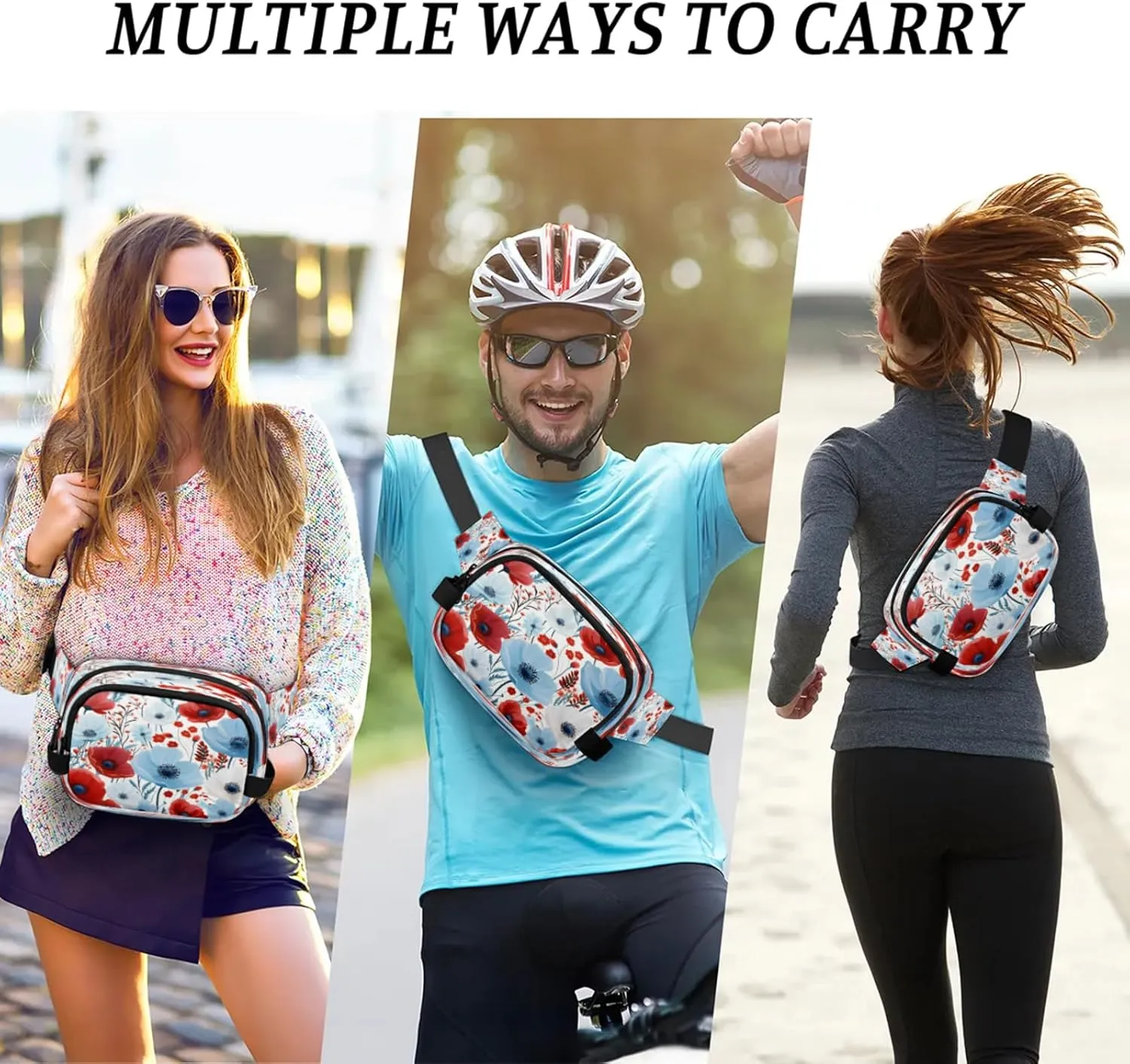 Patriotic Florals Waterproof Unisex Square Fanny Pack, Adjustable Waist Bag with Pockets, Sturdy Lightweight Crossbody Bag for Travel, Running, Hiking (9x6.1x2.5 Inches)