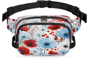 Patriotic Florals Waterproof Unisex Square Fanny Pack, Adjustable Waist Bag with Pockets, Sturdy Lightweight Crossbody Bag for Travel, Running, Hiking (9x6.1x2.5 Inches)
