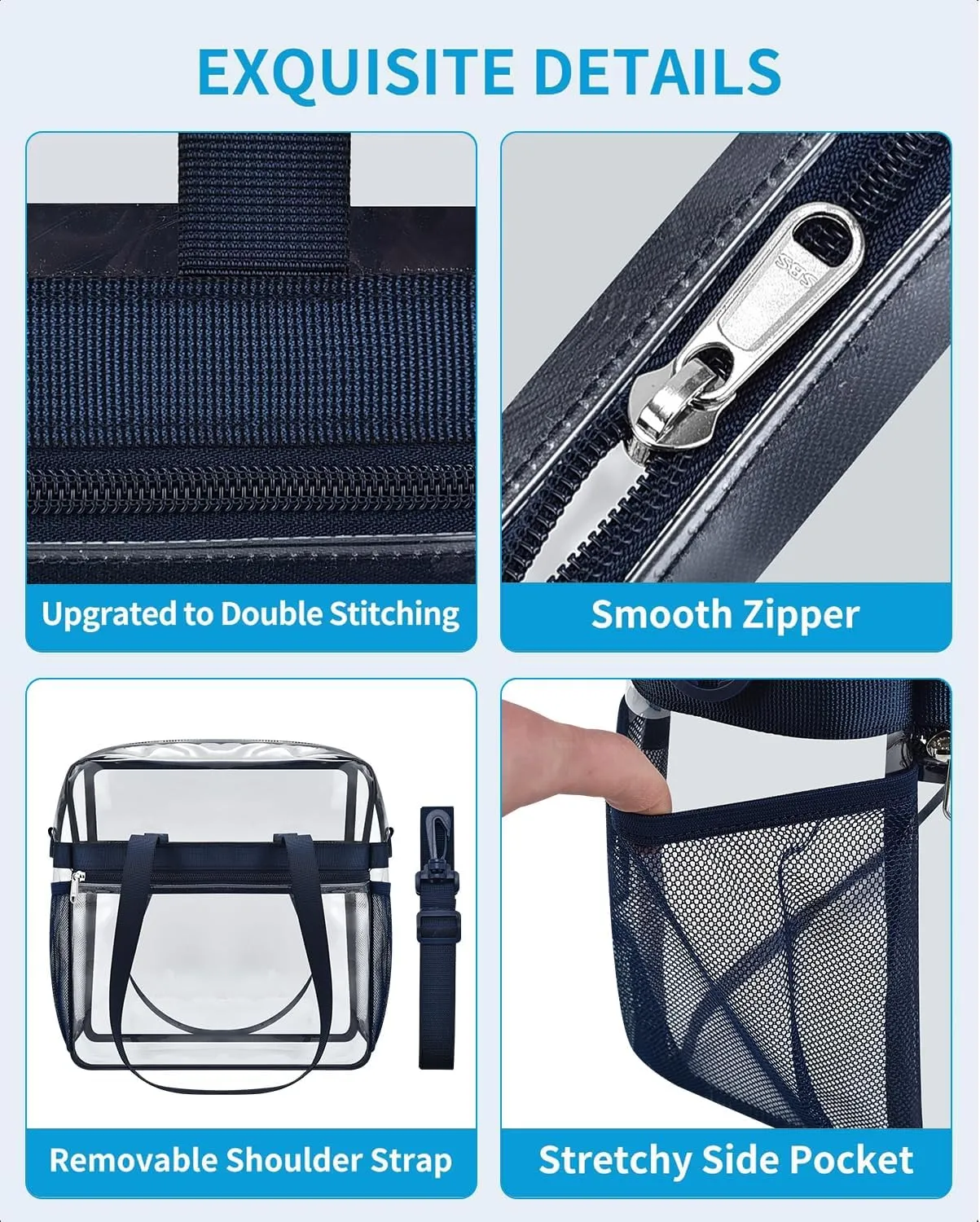 Paxiland Clear Bag for Stadium Events 12x6x12, Clear Tote Bag with Reinforced Strap, Transparent Bag for Sports Concert
