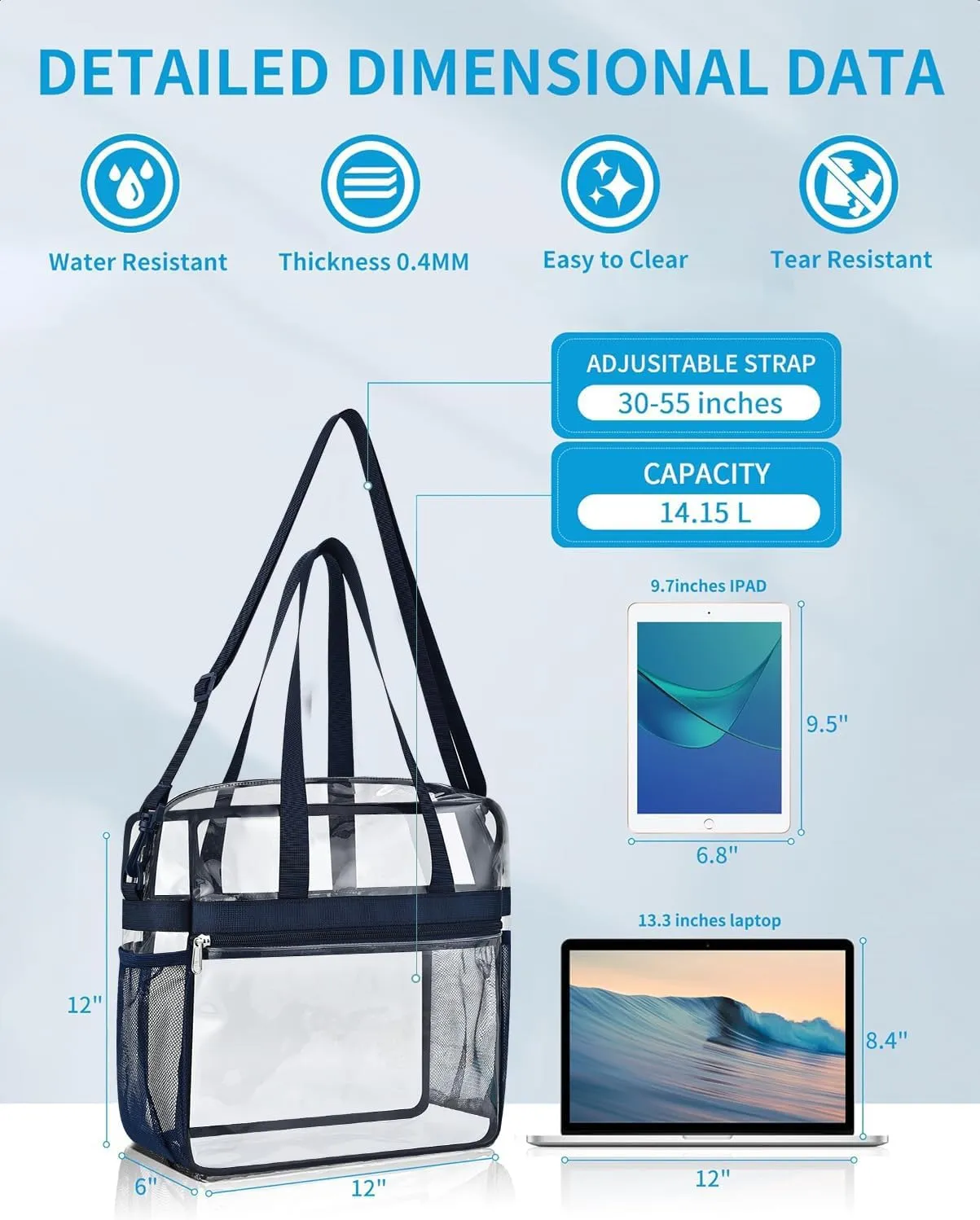 Paxiland Clear Bag for Stadium Events 12x6x12, Clear Tote Bag with Reinforced Strap, Transparent Bag for Sports Concert