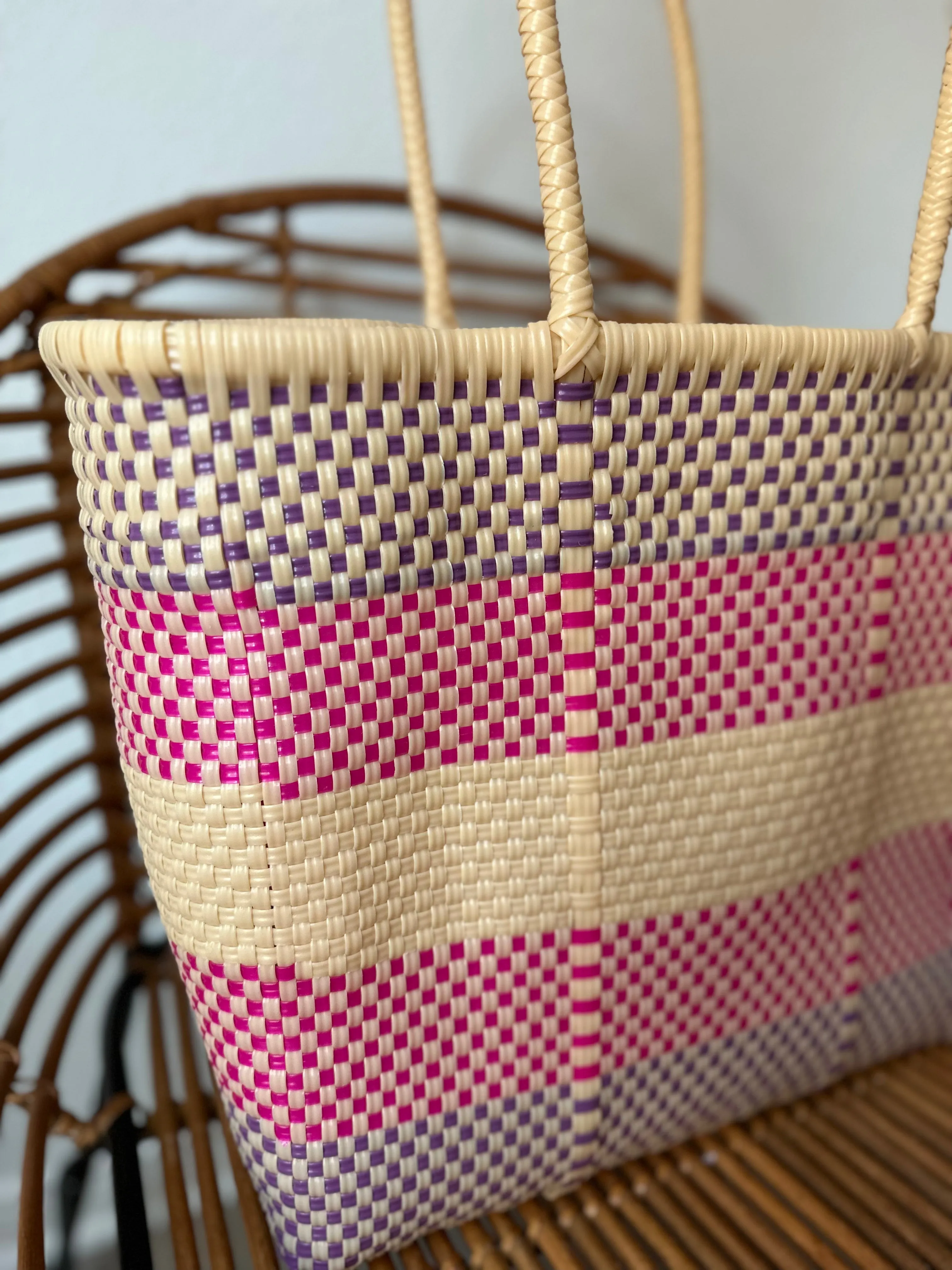 Peach with Pink and Purple Woven Tote