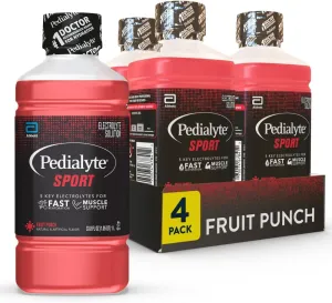 Pedialyte Sport Electrolyte Drink, Fast Hydration with 5 Key Electrolytes for Muscle Support Before, During, & After Exercise, Fruit Punch, 1 Liter, Pack of 4