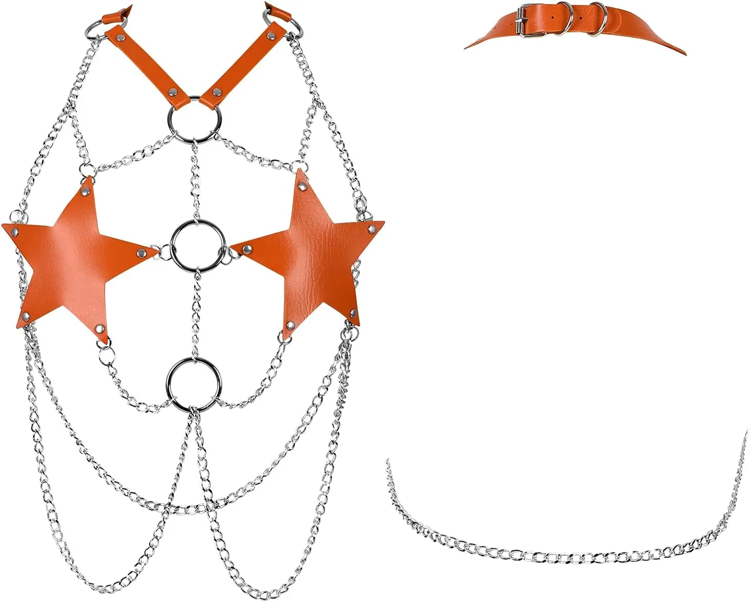 Pentagram Leather Chest strap Waist belt Body chain harness for women Punk Festival rave Dance Rock Photography