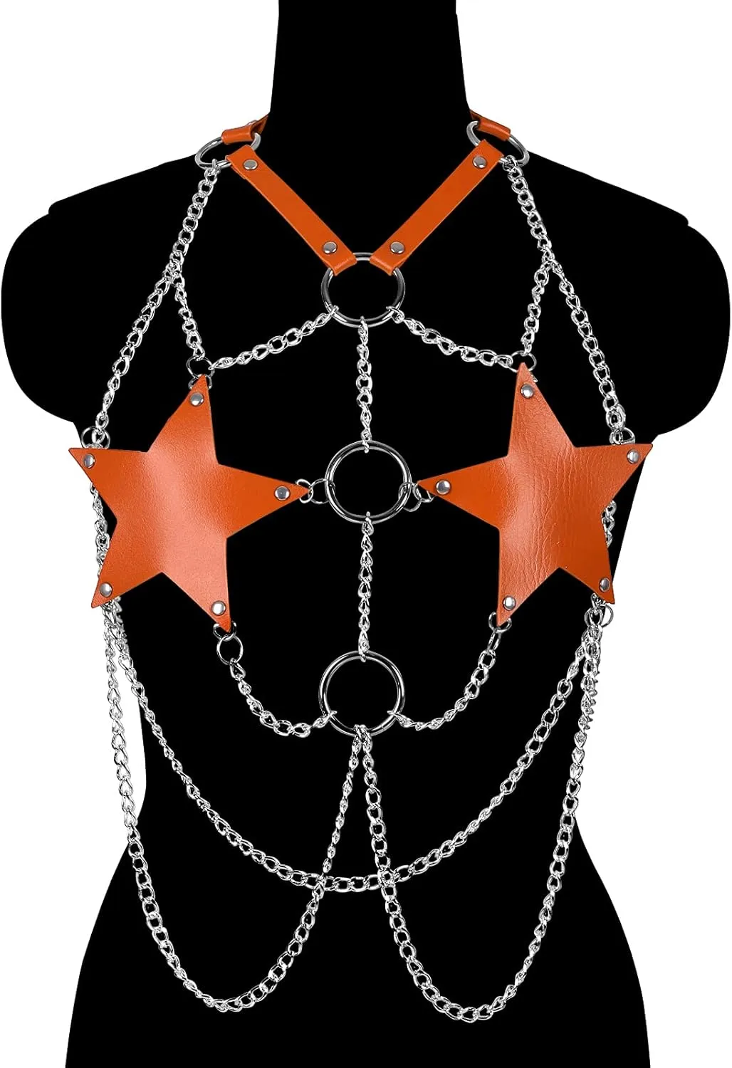 Pentagram Leather Chest strap Waist belt Body chain harness for women Punk Festival rave Dance Rock Photography