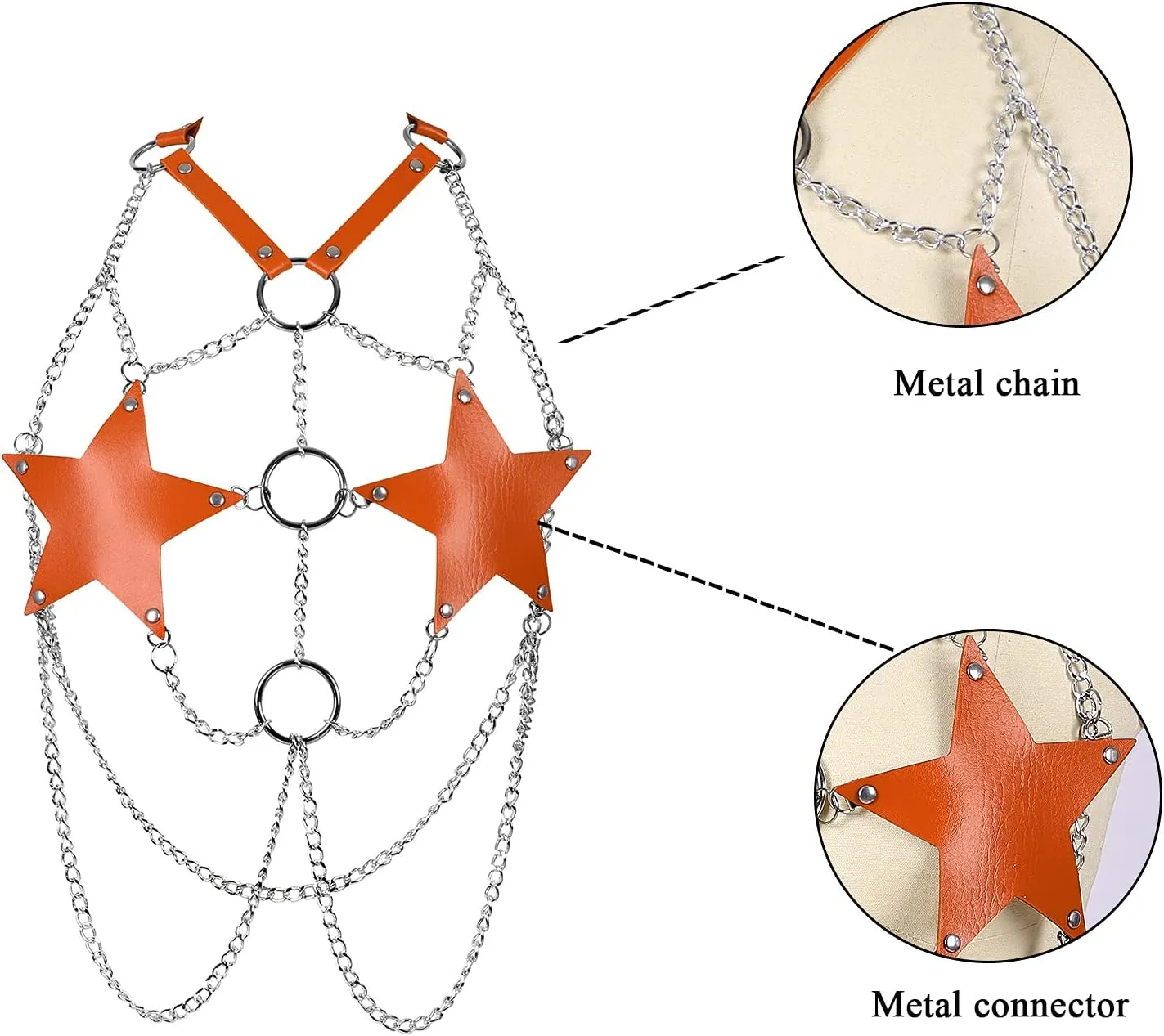 Pentagram Leather Chest strap Waist belt Body chain harness for women Punk Festival rave Dance Rock Photography