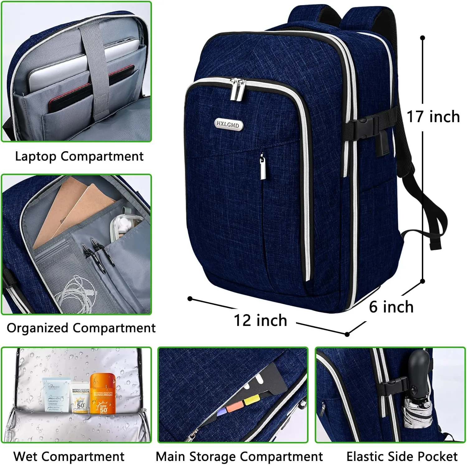 Personal Item Travel Carry On Luggage Backpack for Women Men Flight Approved Casual Weekender Laptop Bag for College Business Outdoors Hiking Water Resistant Lightweight Daypack with USB Charging Port