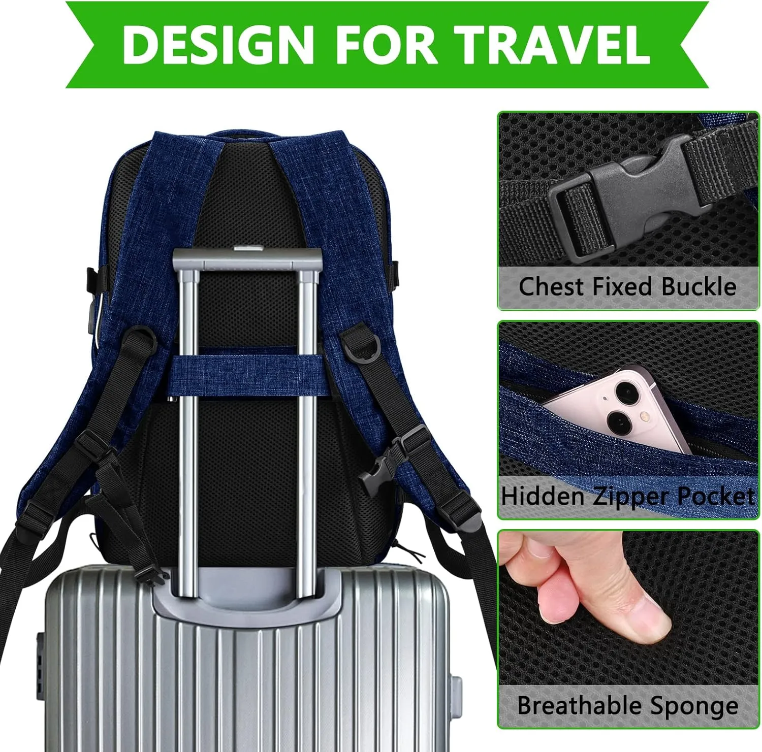 Personal Item Travel Carry On Luggage Backpack for Women Men Flight Approved Casual Weekender Laptop Bag for College Business Outdoors Hiking Water Resistant Lightweight Daypack with USB Charging Port