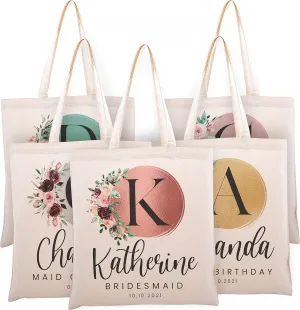 Personalized Initial Tote Bag for Bridesmaid, Customize Brush Totes for Events