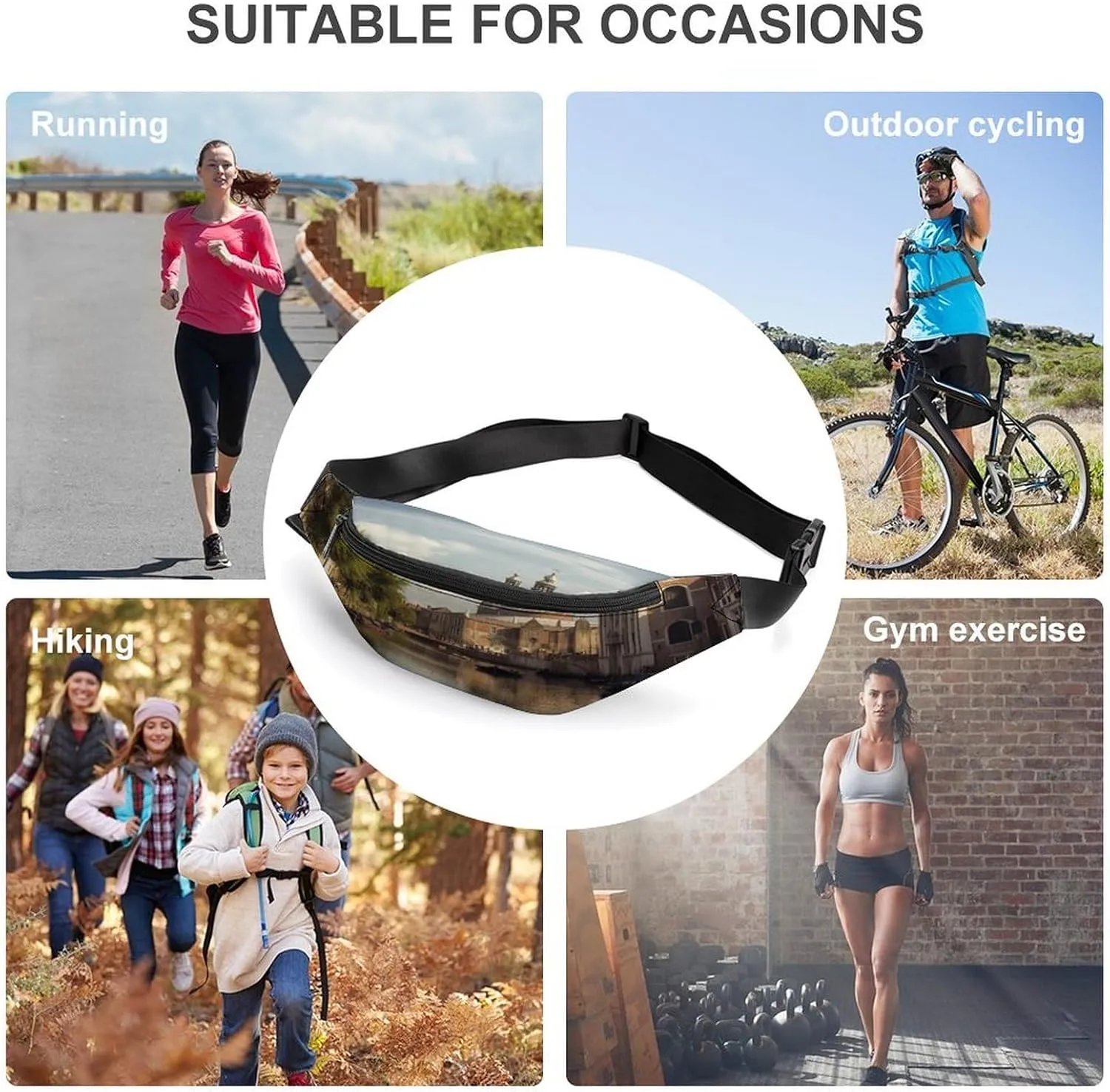 Personalized Waist Packs with Adjustable Strap,Canal And Church CrossBody Fanny Pack Casual Bag for Travel Sports Running Hiking