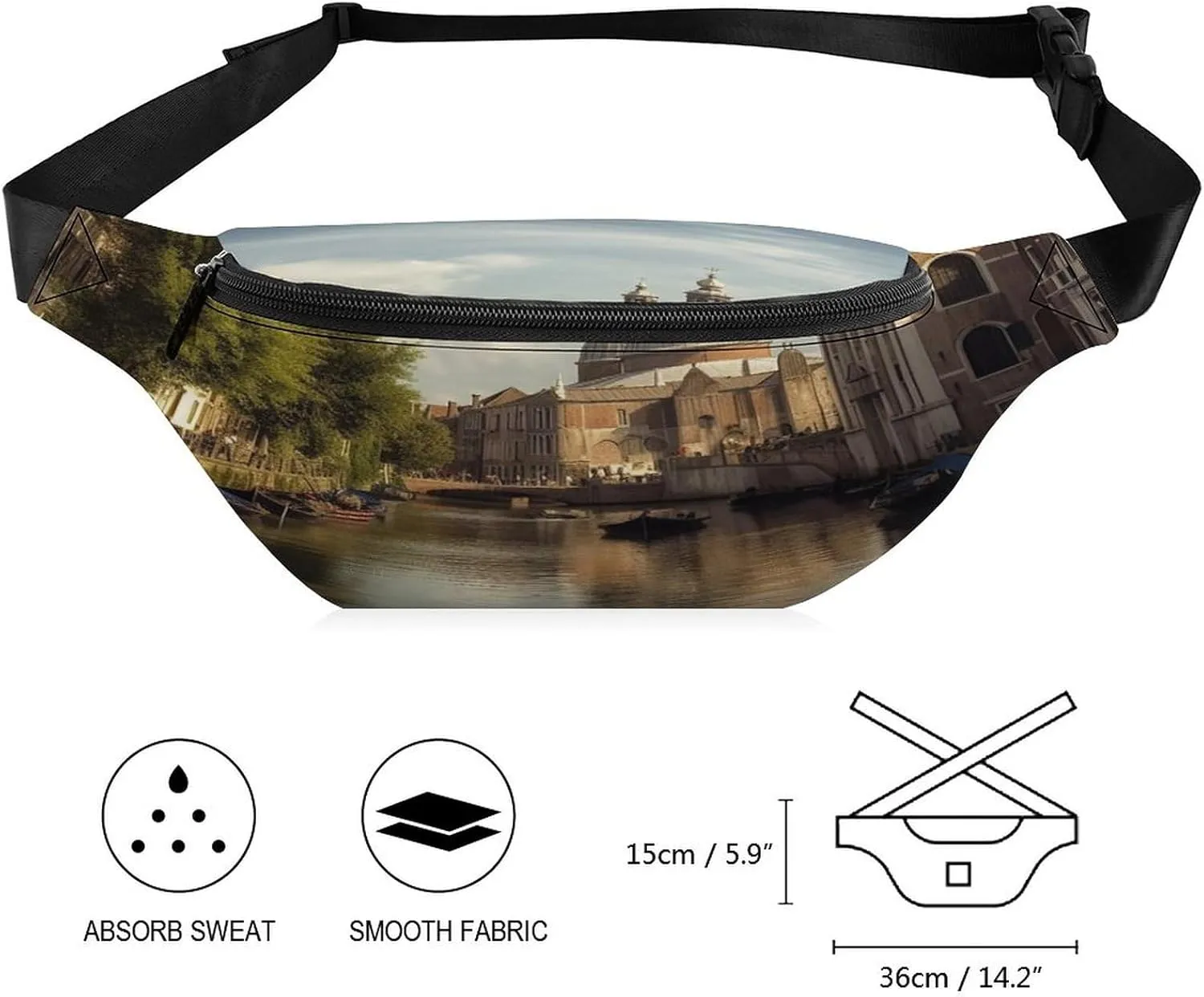 Personalized Waist Packs with Adjustable Strap,Canal And Church CrossBody Fanny Pack Casual Bag for Travel Sports Running Hiking