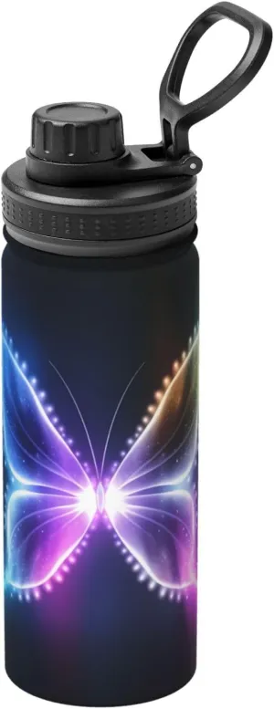 PHAYAH Colorful Lights Butterfly Camping Hiking Hydration Flask Stainless Steel, Double Walled & Vacuum Insulated Water Bottle