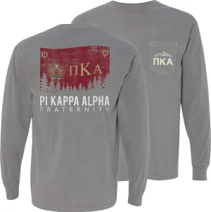 Pi Kappa Alpha Fraternity Greek Gray Comfort Colors Flag Long Sleeve Pocket Tee Pike