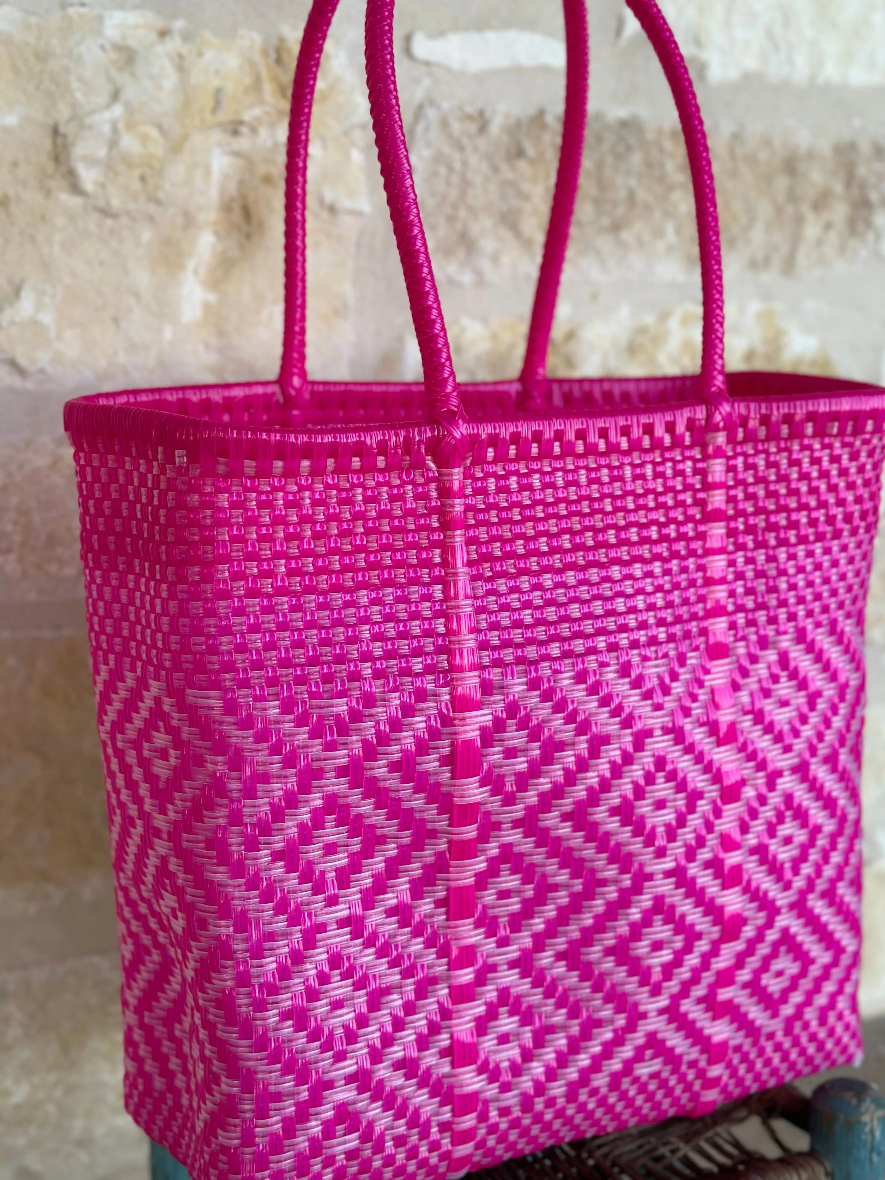 Pink and Clear Woven Tote
