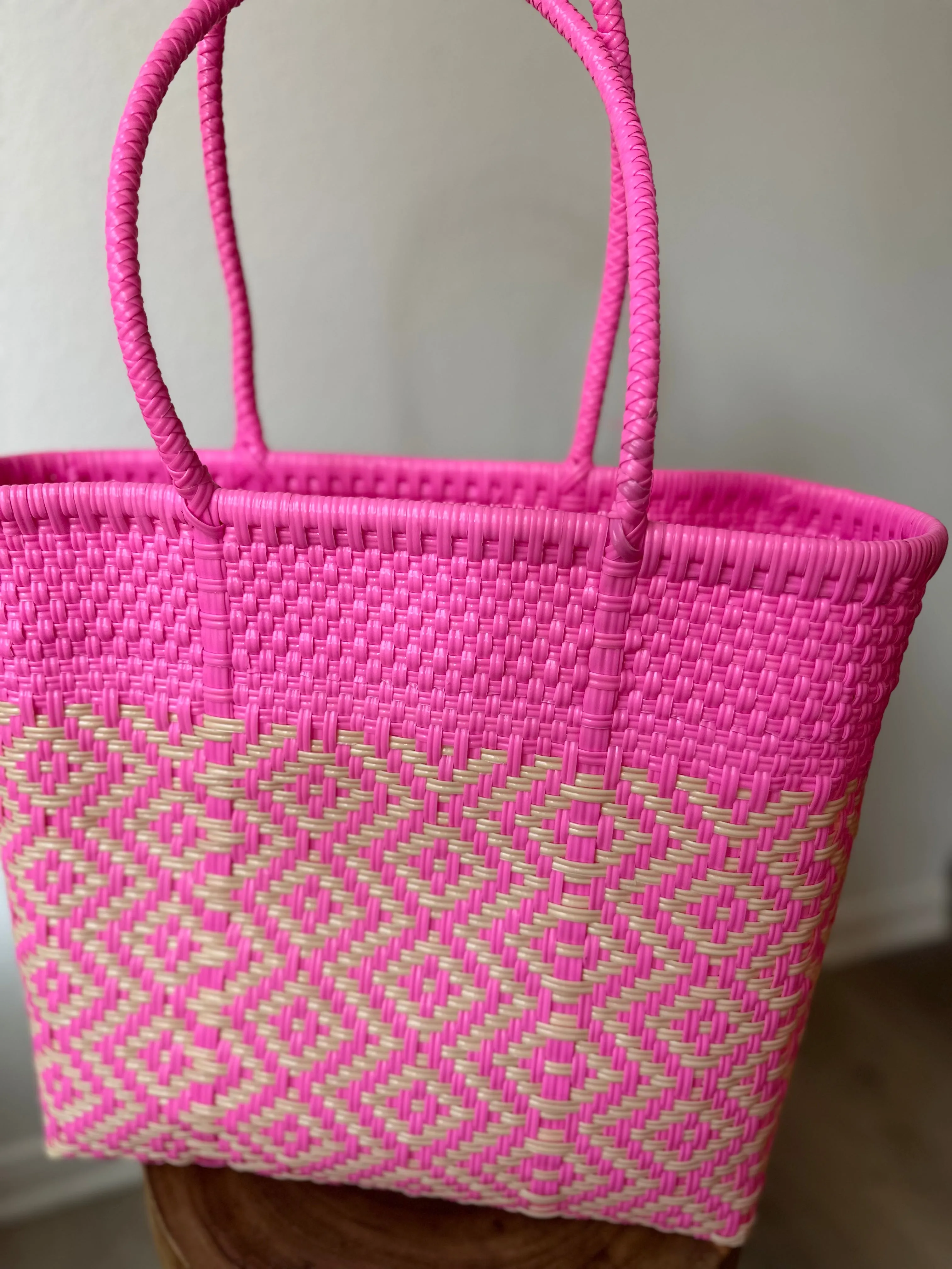 Pink and Cream Woven Tote