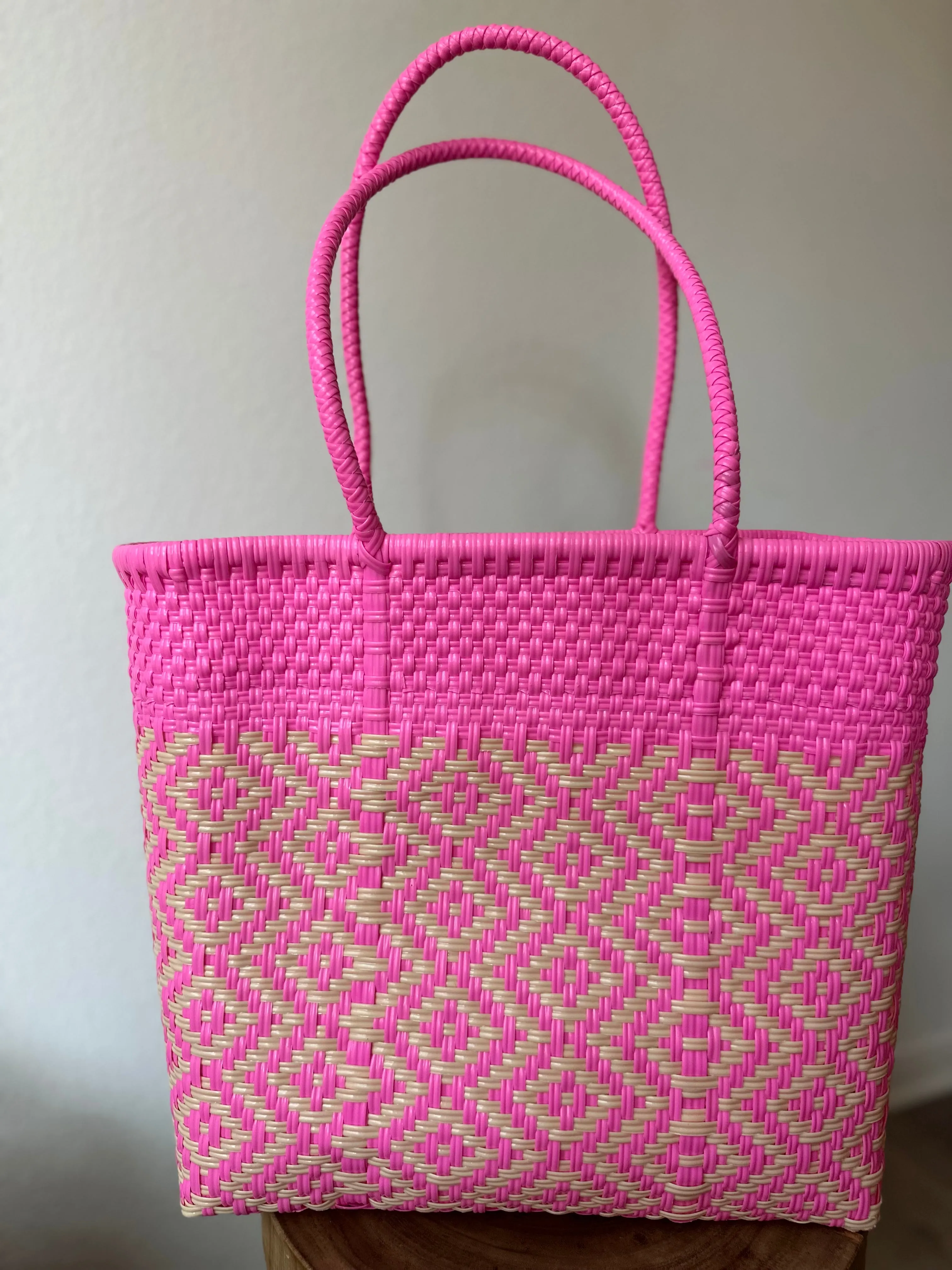 Pink and Cream Woven Tote
