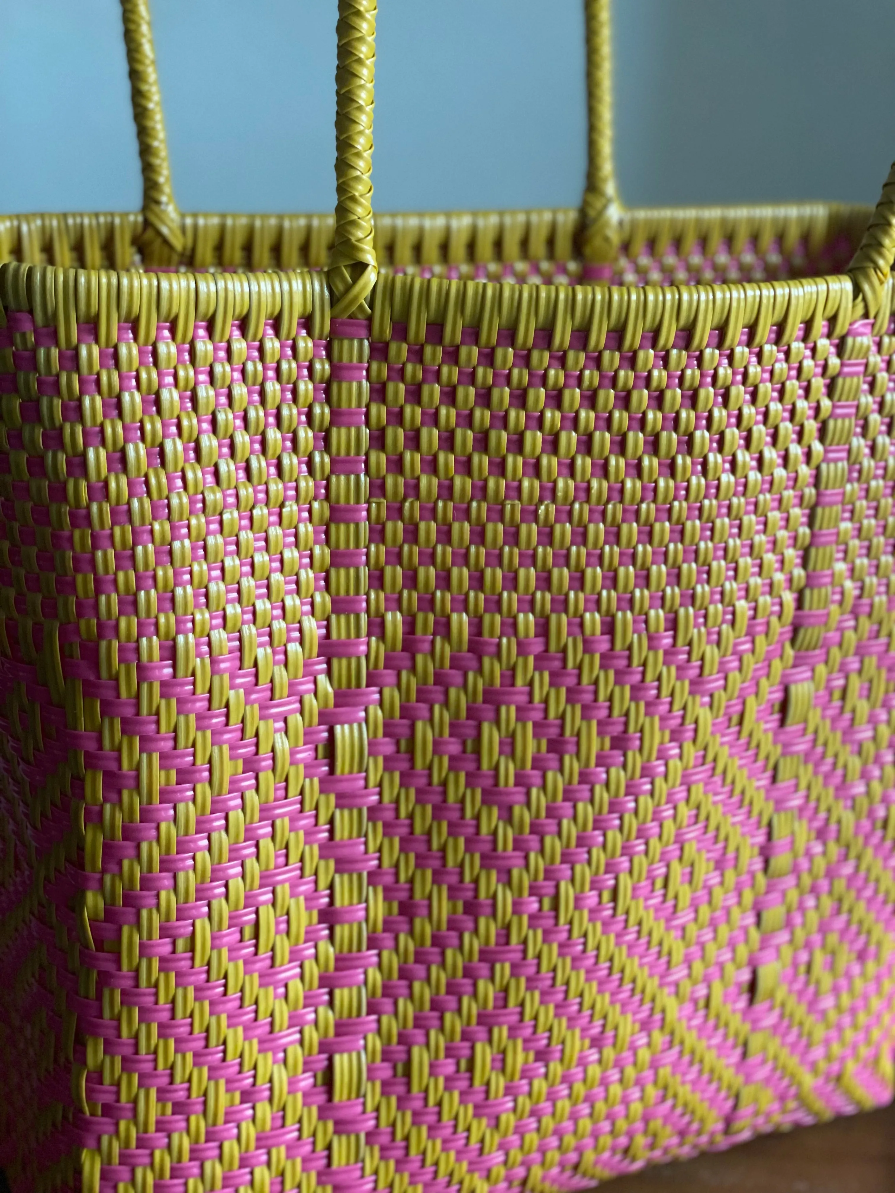 Pink and Yellow Woven Tote