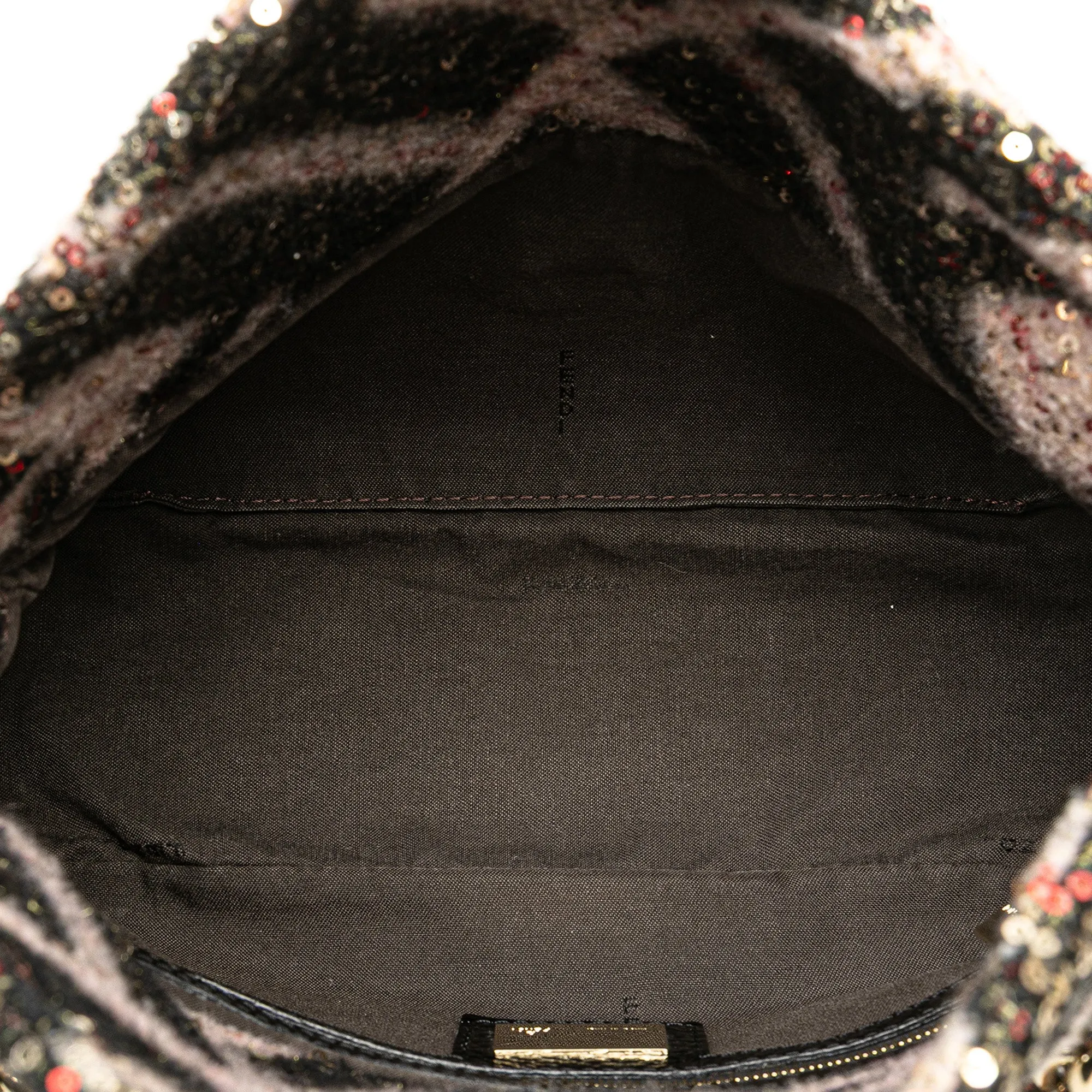 Pink Fendi Zucca Wool Sequined Double Flap Shoulder Bag