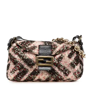 Pink Fendi Zucca Wool Sequined Double Flap Shoulder Bag