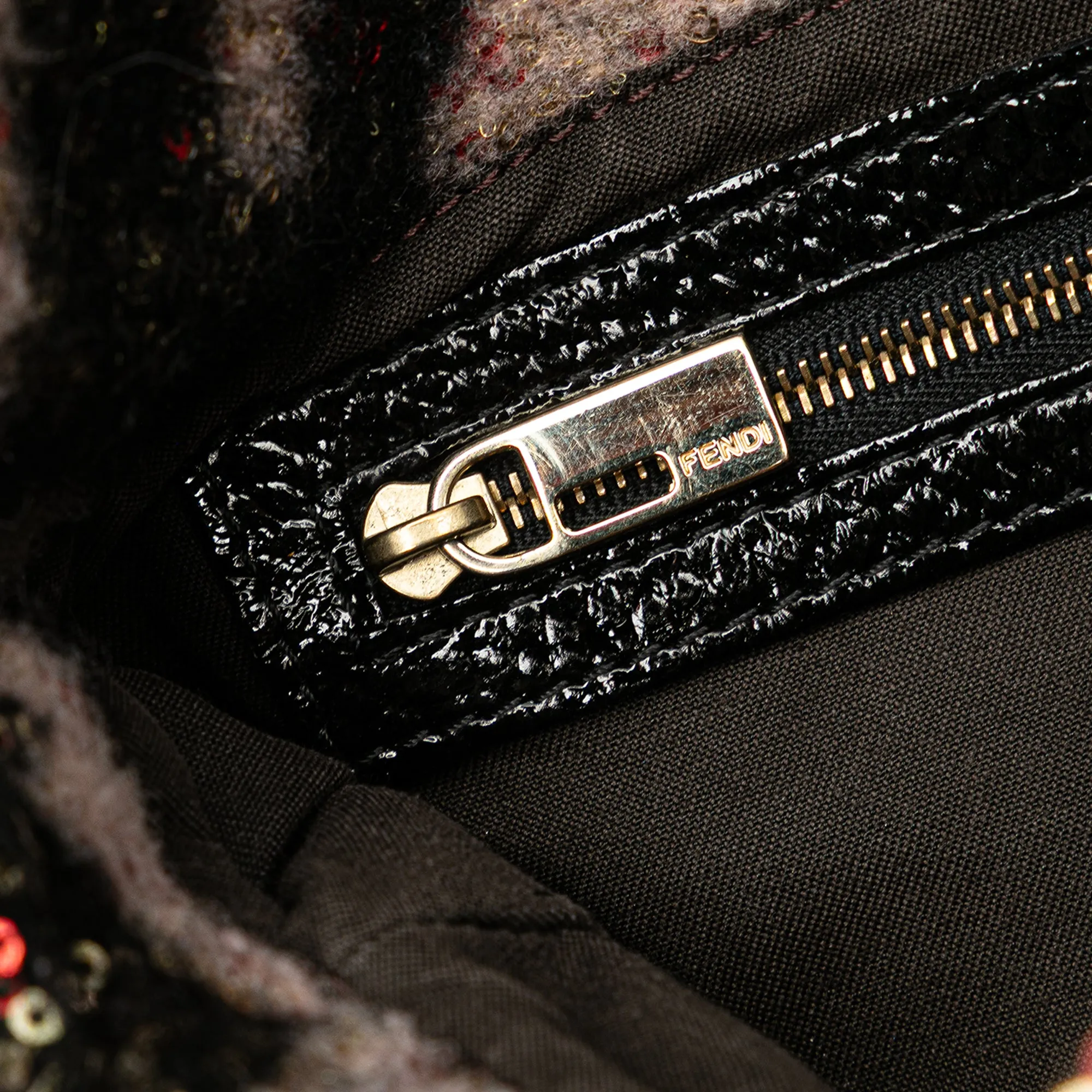 Pink Fendi Zucca Wool Sequined Double Flap Shoulder Bag