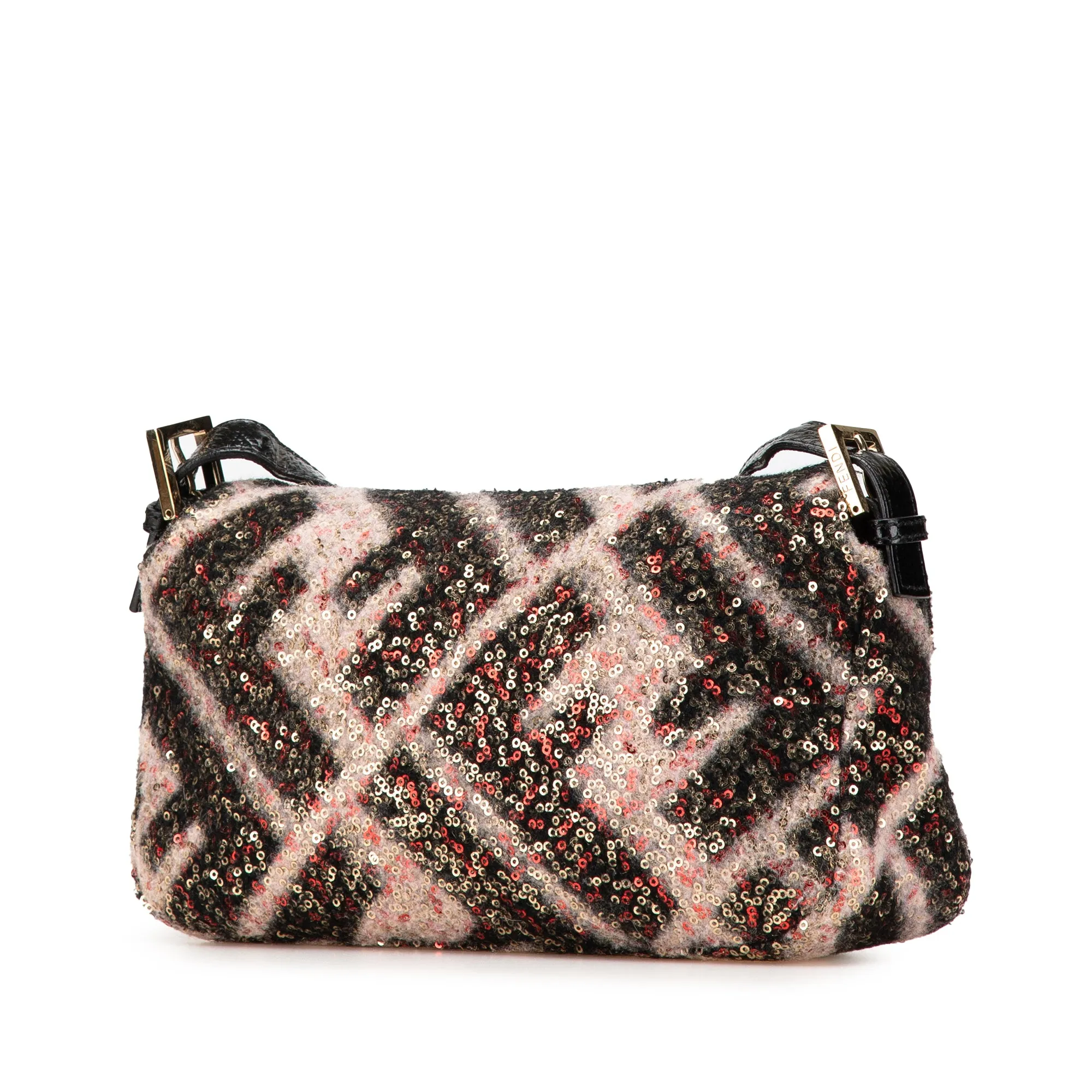 Pink Fendi Zucca Wool Sequined Double Flap Shoulder Bag