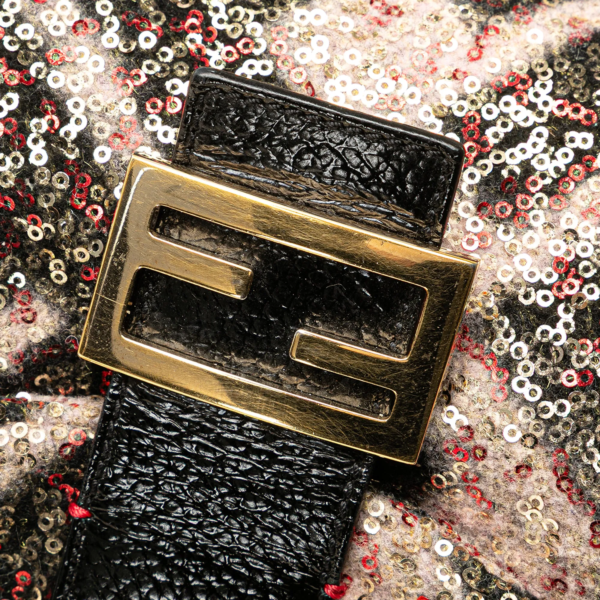 Pink Fendi Zucca Wool Sequined Double Flap Shoulder Bag
