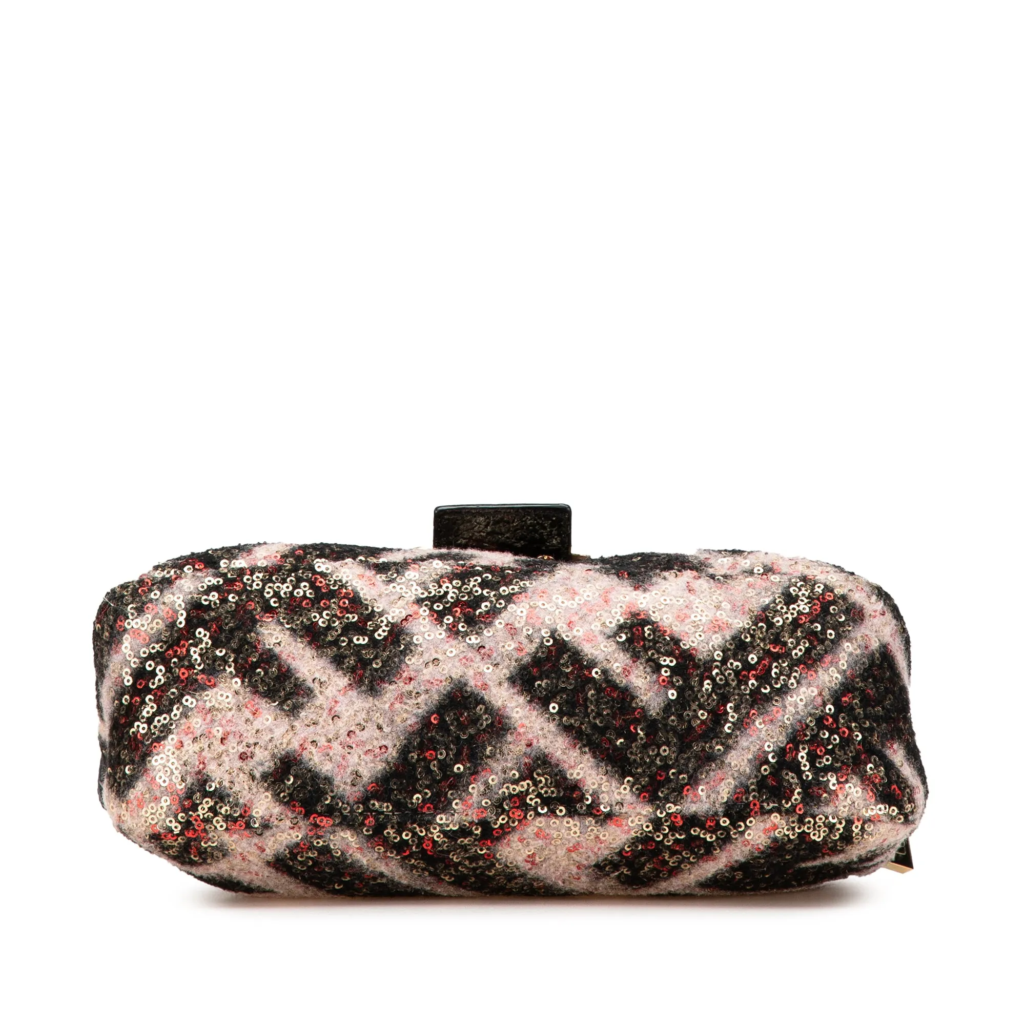 Pink Fendi Zucca Wool Sequined Double Flap Shoulder Bag