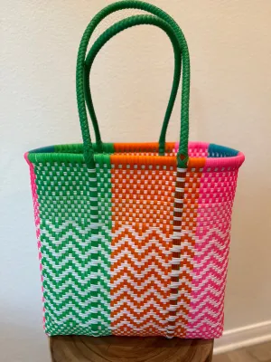 Pink, Green, Orange and Turquoise Woven Tote