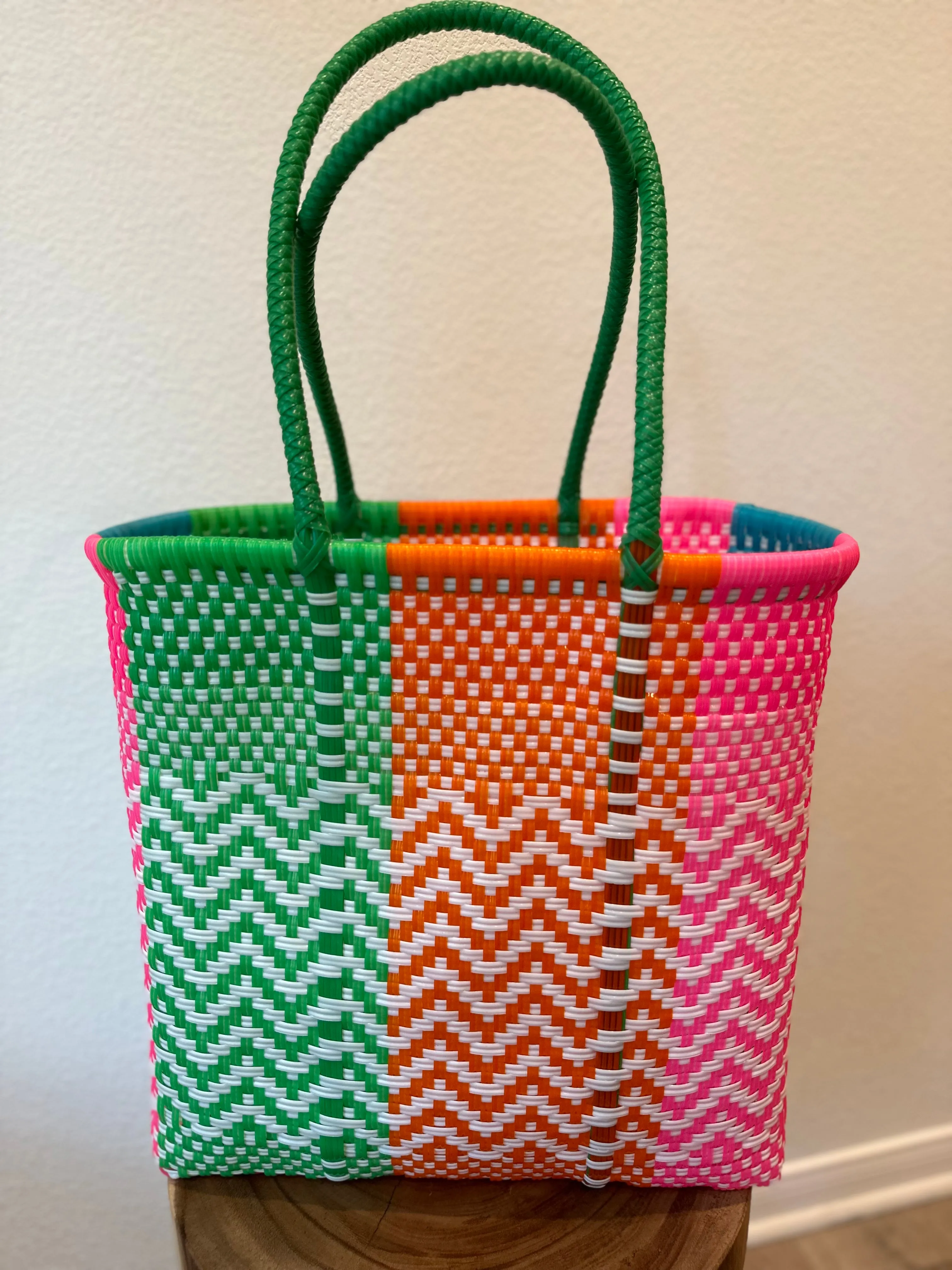 Pink, Green, Orange and Turquoise Woven Tote