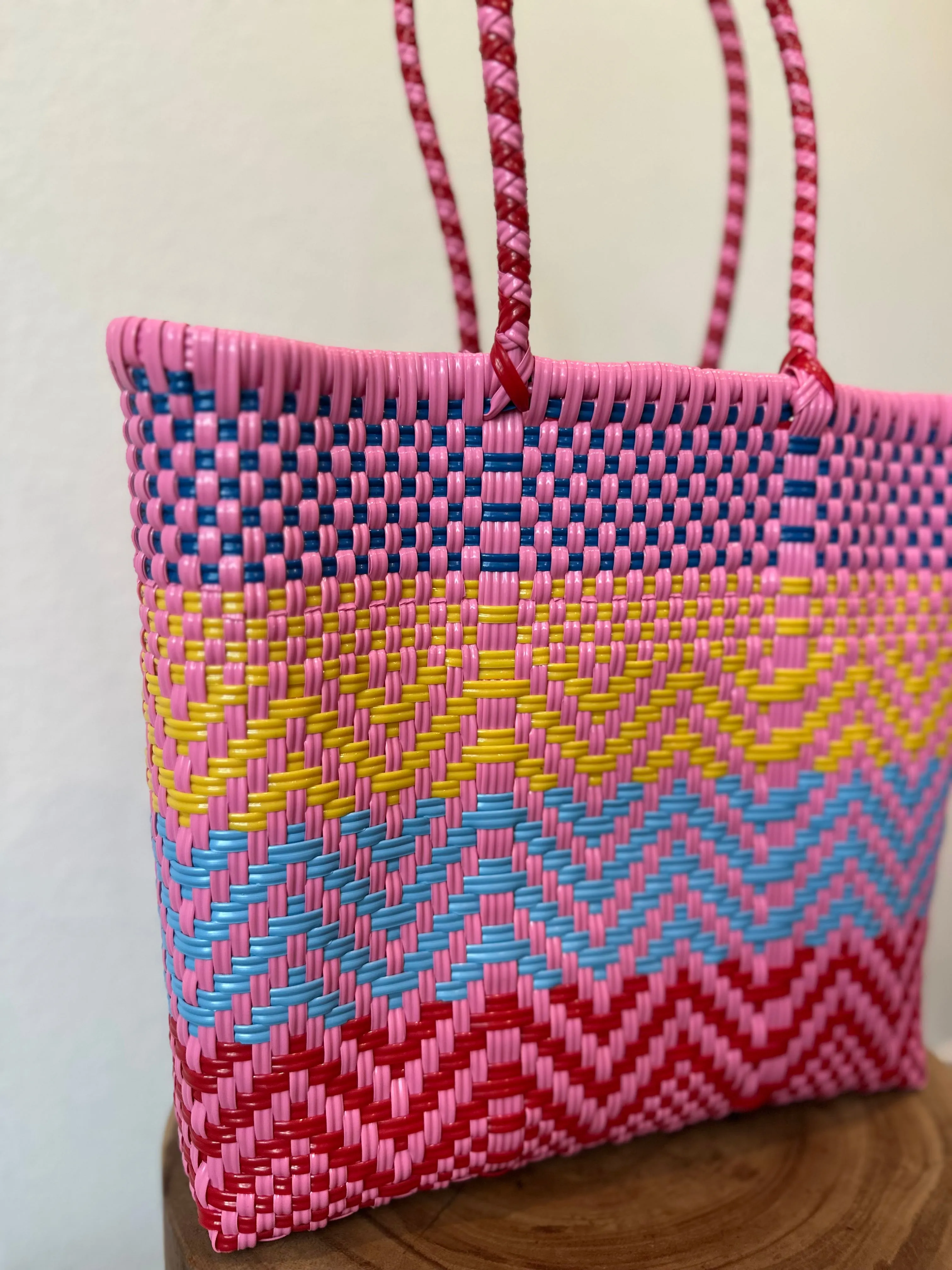 Pink, Yellow, Turquoise and Red Woven Tote- The Book Bag