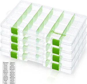 Piscifun Fishing Tackle Boxes, Tackle Trays with Waterproof Labels and Removable Dividers, 3600/3700 BPA-Free Plastic Clear Fishing Storage Organizer Boxes for Lures, 2 Packs/ 4 Packs