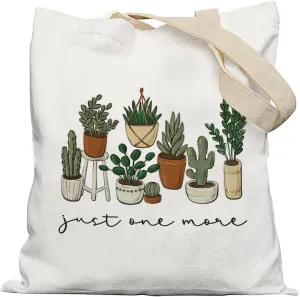 Plant Canvas Tote Bags for Women, Gifts for Plant Lovers, Plant Lover Gifts for Women, Gardener Plant Lover Gifts, Just One More Plant Tote Bag, Reusable Grocery Bags Shopping Bags