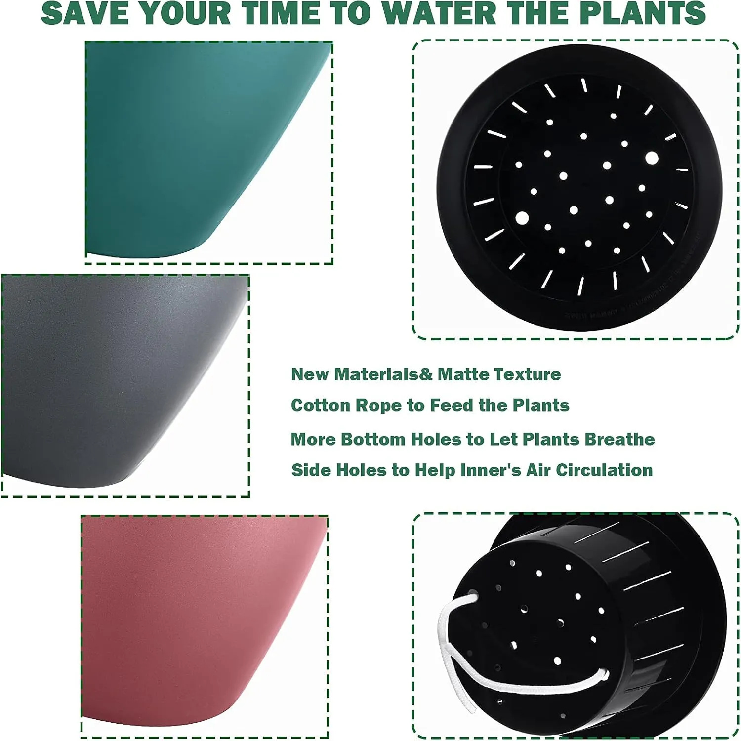 Planterhoma 6.7 Inch Self Watering Pots for Indoor Plants, 3 Packs African Violet Pots, Black Wick Pot with Drainage Holes, Self Watering Planters for Orchid, Devil's Ivy, Silver/Blue/Rose Gold