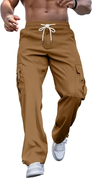 PLEPAN Men's Casual Cargo Pants Stretch Sweatpants Streetwear Trousers Hiking Drawstring Elastic Waist Workout Joggers