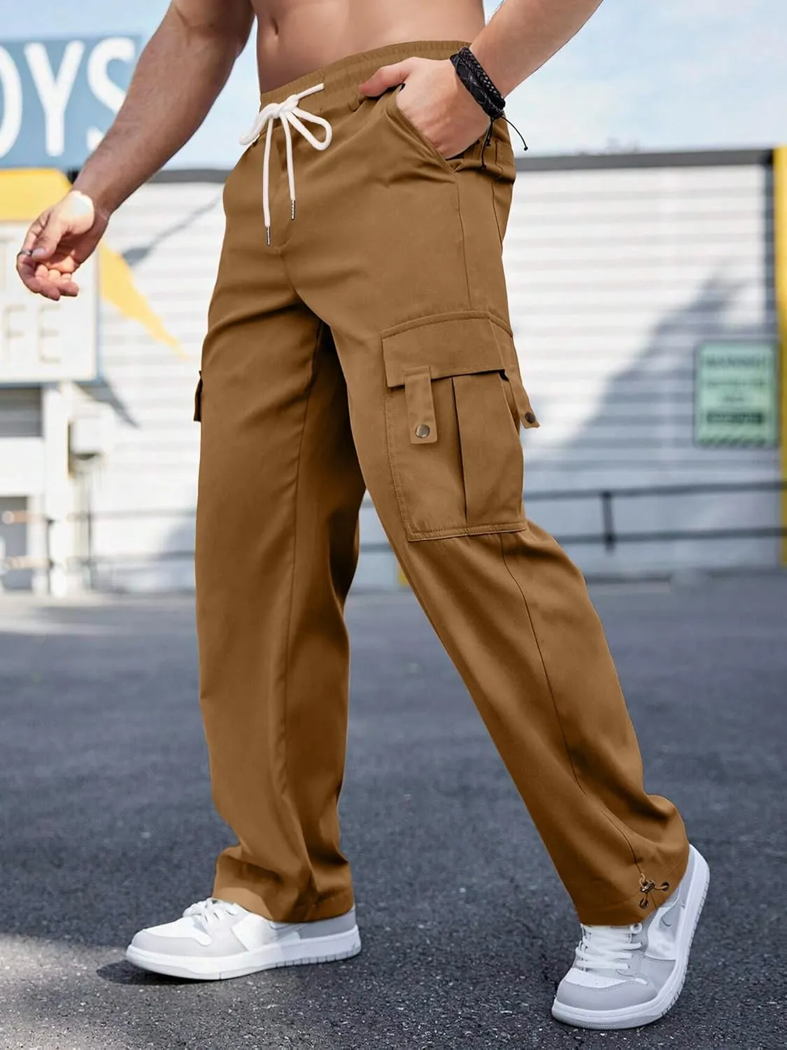 PLEPAN Men's Casual Cargo Pants Stretch Sweatpants Streetwear Trousers Hiking Drawstring Elastic Waist Workout Joggers