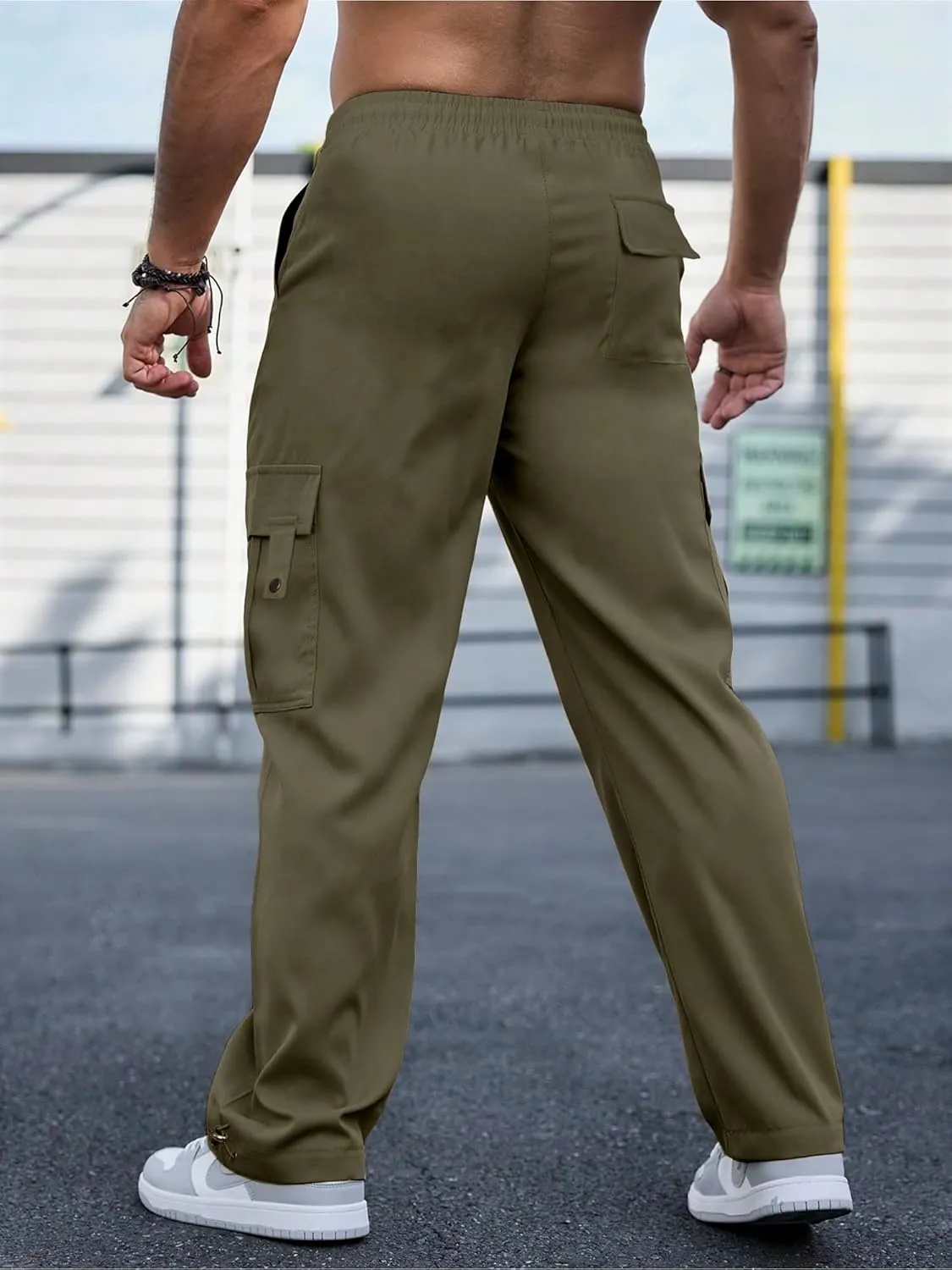 PLEPAN Men's Casual Cargo Pants Stretch Sweatpants Streetwear Trousers Hiking Drawstring Elastic Waist Workout Joggers