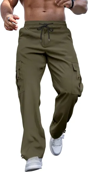 PLEPAN Men's Casual Cargo Pants Stretch Sweatpants Streetwear Trousers Hiking Drawstring Elastic Waist Workout Joggers