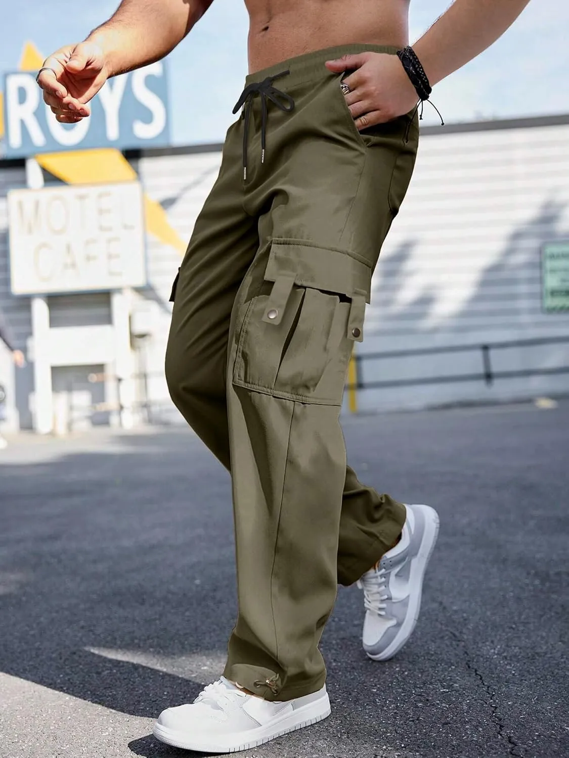 PLEPAN Men's Casual Cargo Pants Stretch Sweatpants Streetwear Trousers Hiking Drawstring Elastic Waist Workout Joggers