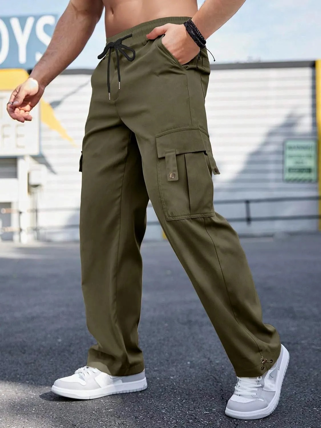 PLEPAN Men's Casual Cargo Pants Stretch Sweatpants Streetwear Trousers Hiking Drawstring Elastic Waist Workout Joggers
