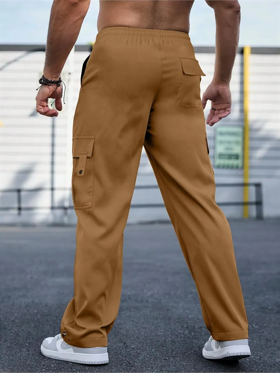 PLEPAN Men's Casual Cargo Pants Stretch Sweatpants Streetwear Trousers Hiking Drawstring Elastic Waist Workout Joggers