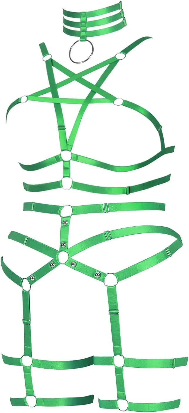 Plus Size Full Cage Body Harness Lingerie Women Bra Leg Garter Belt Punk Goth Club Party Festival Rave Clothing