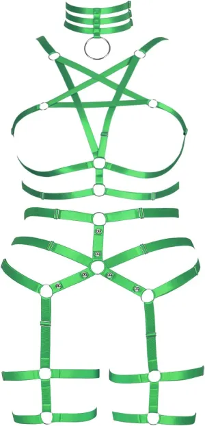 Plus Size Full Cage Body Harness Lingerie Women Bra Leg Garter Belt Punk Goth Club Party Festival Rave Clothing
