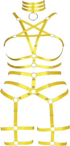 Plus Size Full Cage Body Harness Lingerie Women Bra Leg Garter Belt Punk Goth Club Party Festival Rave Clothing