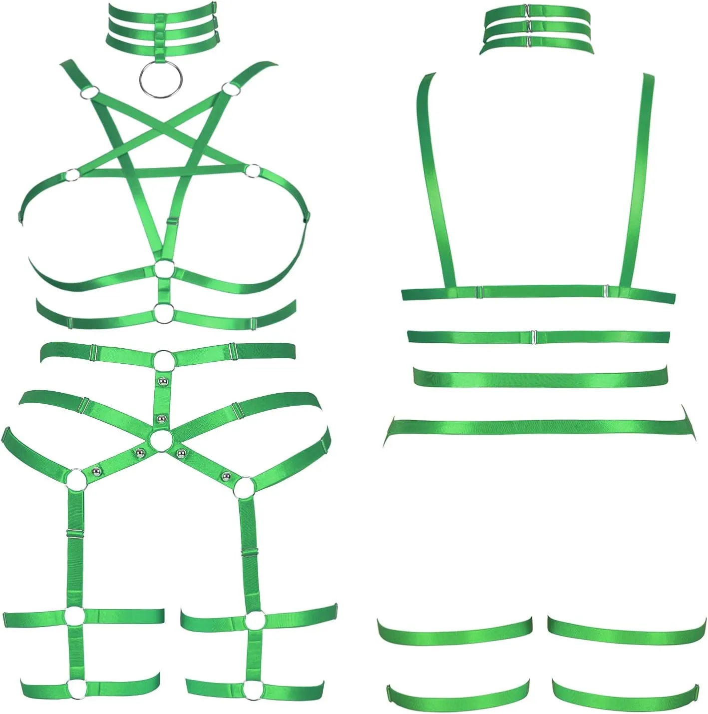 Plus Size Full Cage Body Harness Lingerie Women Bra Leg Garter Belt Punk Goth Club Party Festival Rave Clothing