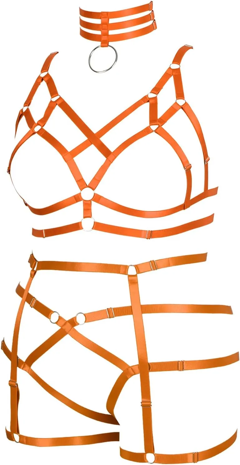Plus Size Plump Garter Belt Set Full Body Harness for Women Punk Lingerie cage Large Size Festival Rave Gothic Bra