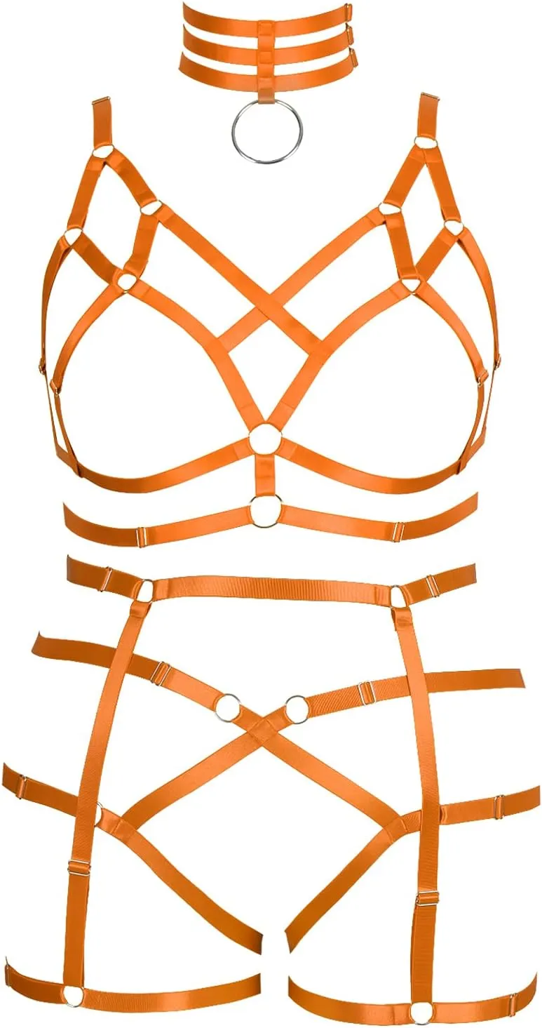 Plus Size Plump Garter Belt Set Full Body Harness for Women Punk Lingerie cage Large Size Festival Rave Gothic Bra