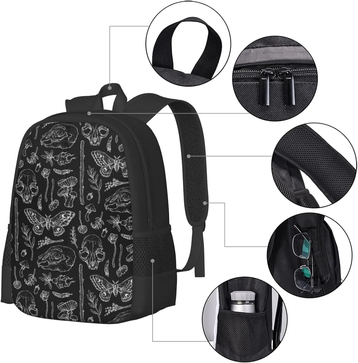 Polyester Backpack for Butterfly Skull Head Mushroom Leaf Specimen Travel Hiking Daypack - Big Capacity Multipurpose Business Anti-Theft Bookbag for Men Women