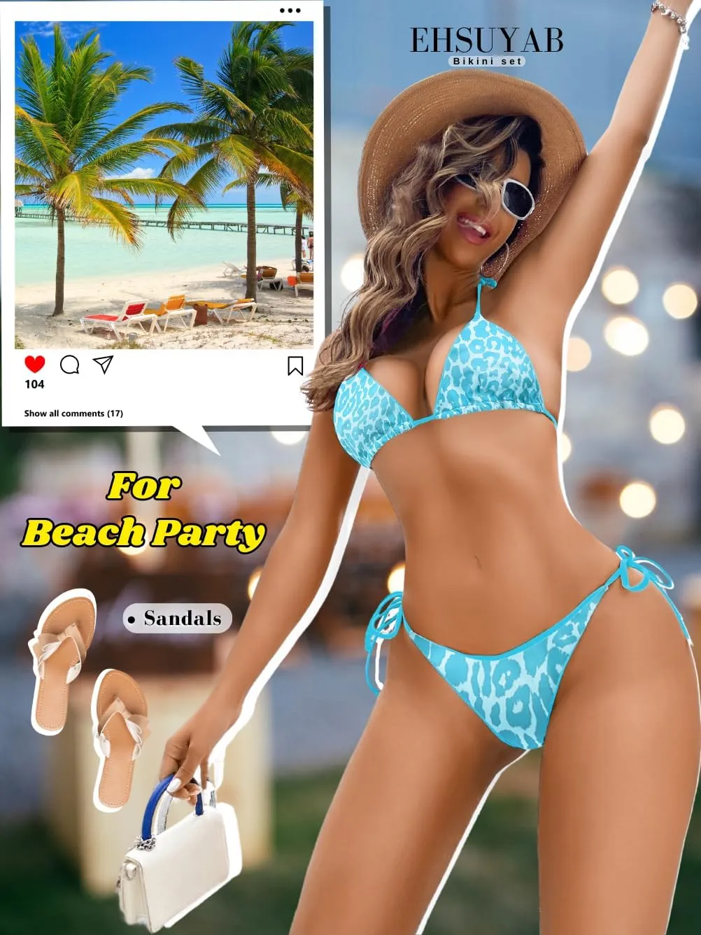 Pool Party Glitter Bikini, Neon Strap, Padded 2Pc Swimsuit Boudoir Shoot