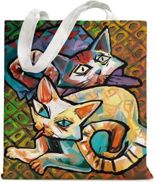 Pop Art Cat Canvas Tote Bag for Woman, Reusable Cloth Cotton Bags for Shopping Beach Grocery