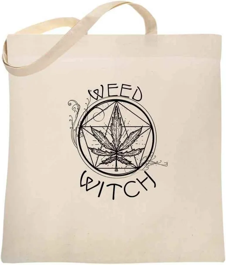Pop Threads Weed Witch Retro Marijuana Pot 420 Wicca Graphic Canvas Tote Bag